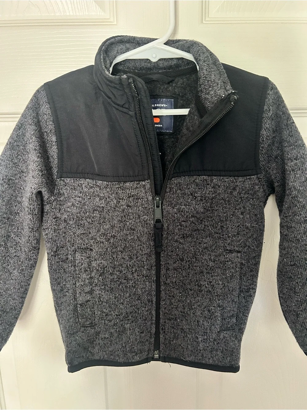 Toddler Boys, The Children's Place, Gray and Black Full-Zip Knit Fleece Jacket,